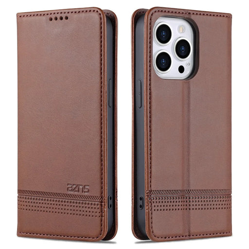 AZNS For iPhone 16 Pro Case Hidden Magnetic PU Leather Phone Cover Cowhide Texture - Coffee - 1