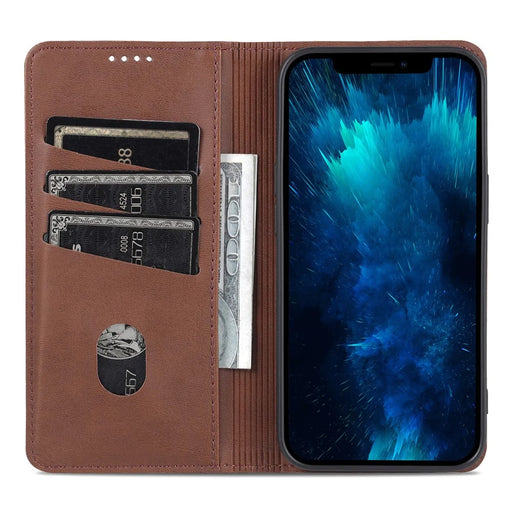 AZNS For iPhone 16 Pro Case Hidden Magnetic PU Leather Phone Cover Cowhide Texture - Coffee - 2