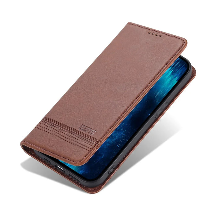 AZNS For iPhone 16 Pro Case Hidden Magnetic PU Leather Phone Cover Cowhide Texture - Coffee - 6