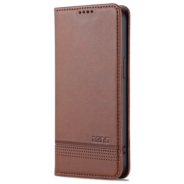 AZNS For iPhone 16 Pro Case Hidden Magnetic PU Leather Phone Cover Cowhide Texture - Coffee - 7