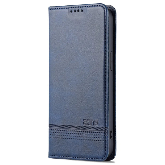 AZNS For iPhone 16 Pro Max Case Folio Wallet PU Leather Phone Cover Cowhide Texture - Blue - 7