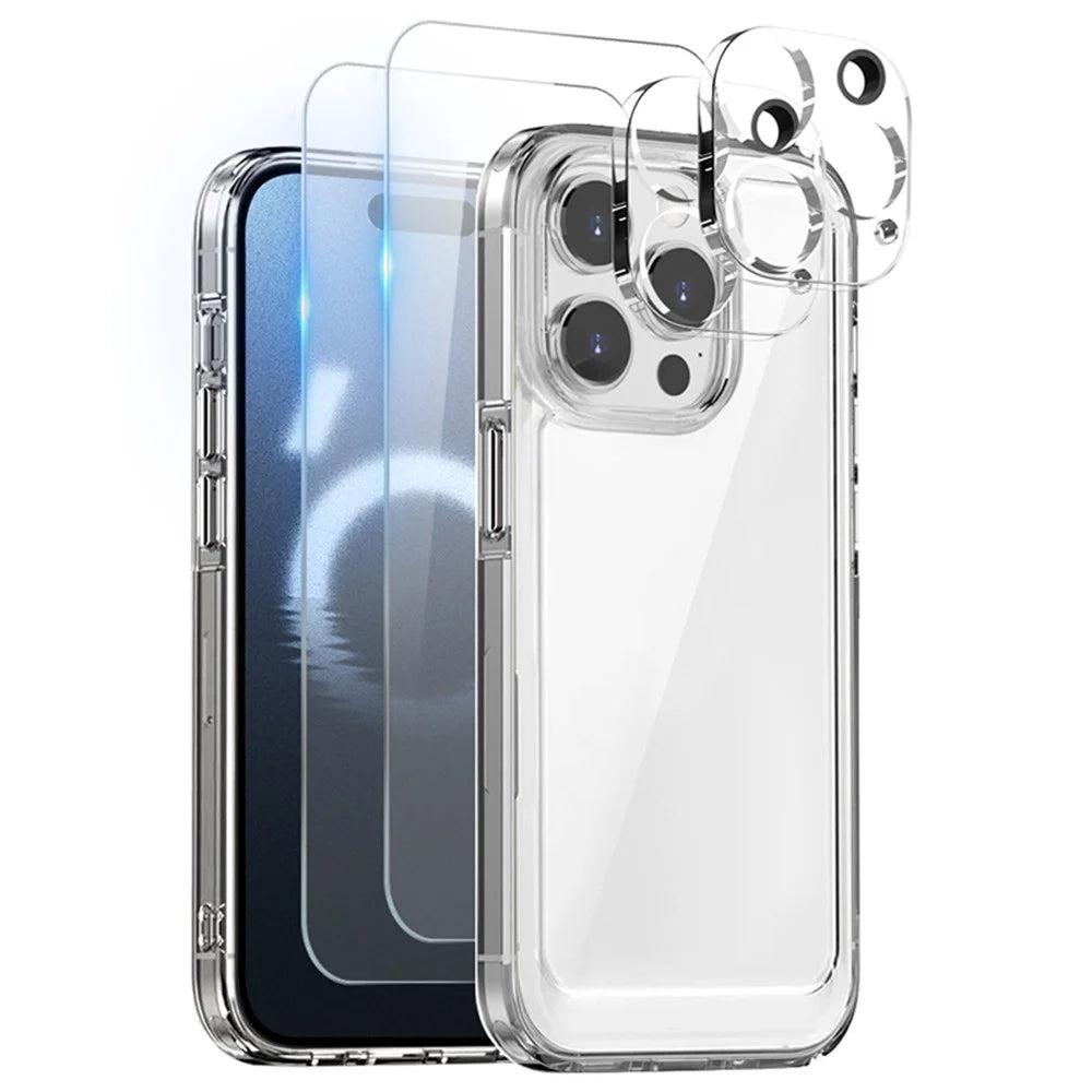 NORTHJO 5 in 1 For iPhone 16 Pro Case PC+TPU Phone Cover with 2 Screen Protector, 2 Lens Protector - 1