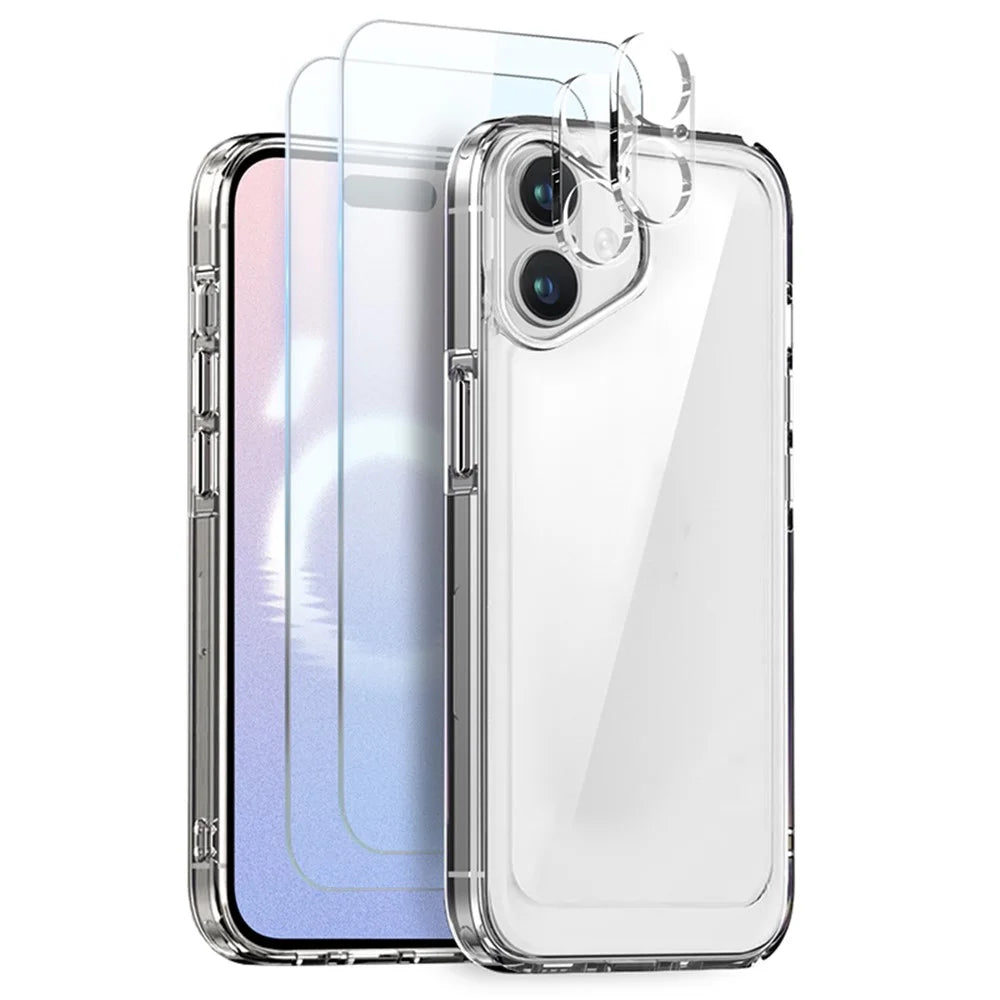 NORTHJO 5 in 1 For iPhone 16 Case PC+TPU Clear Phone Cover with 2 Screen Protector, 2 Camera Lens Film - 1