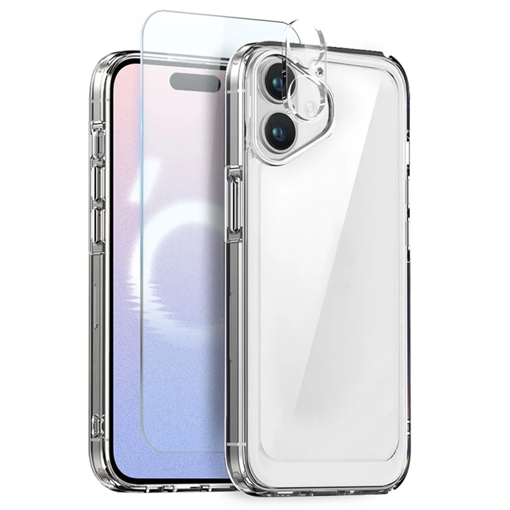 NORTHJO For iPhone 16 Case Transparent PC+TPU Phone Cover Set with Screen Film, Lens Film - 1