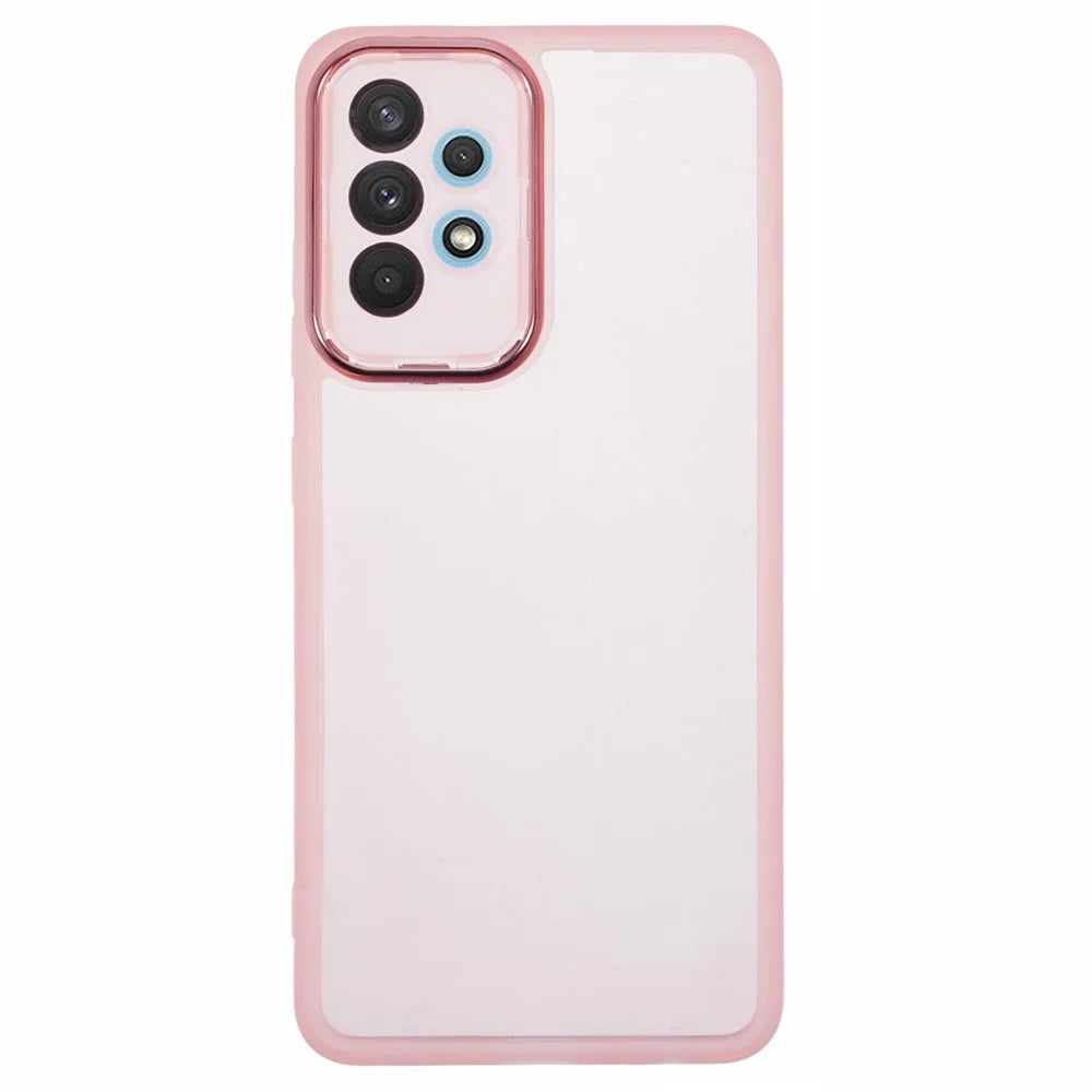 DKSM Series For Samsung Galaxy A52s 5G  /  A52 5G  /  A52 4G Case Electroplated Camera Frame TPU Phone Cover - Transparent Pink - 1