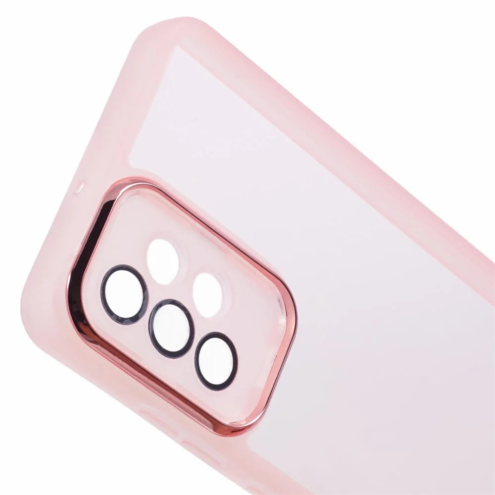 DKSM Series For Samsung Galaxy A52s 5G  /  A52 5G  /  A52 4G Case Electroplated Camera Frame TPU Phone Cover - Transparent Pink - 5