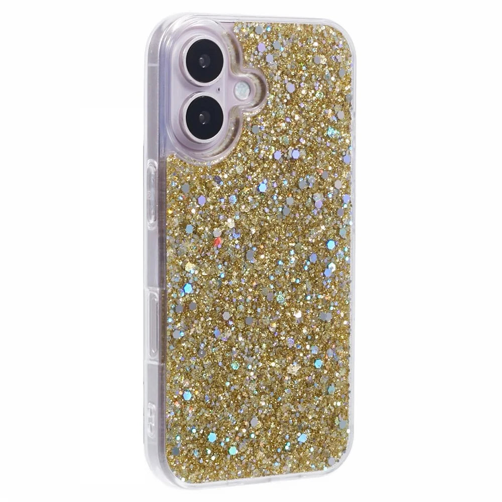For iPhone 16 Plus Case Protective Soft TPU Phone Cover with Glittery Surface - Gold - 1