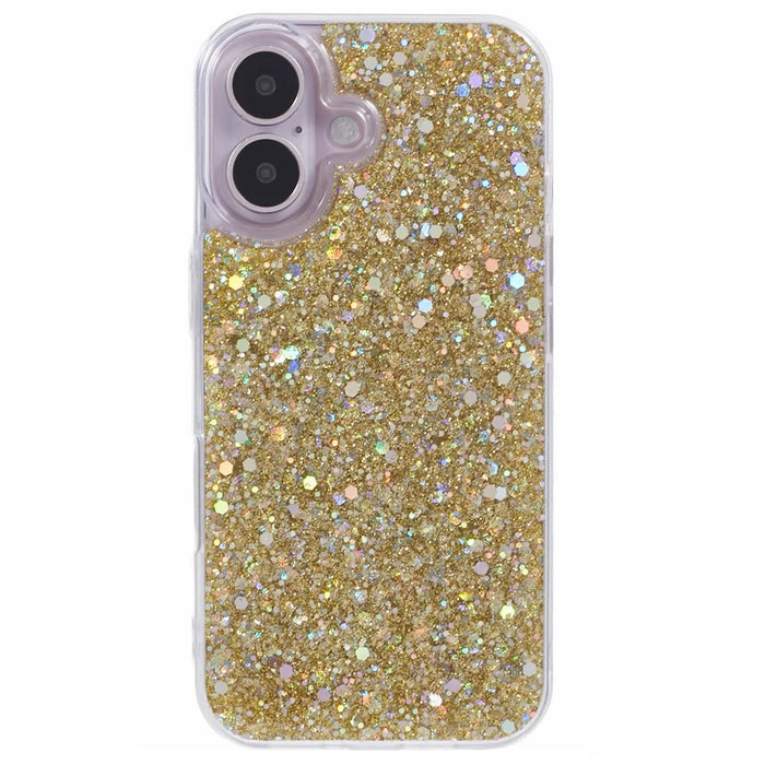 For iPhone 16 Plus Case Protective Soft TPU Phone Cover with Glittery Surface - Gold - 3