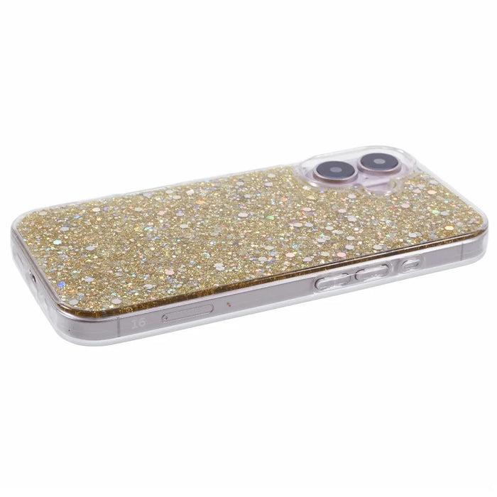 For iPhone 16 Plus Case Protective Soft TPU Phone Cover with Glittery Surface - Gold - 5