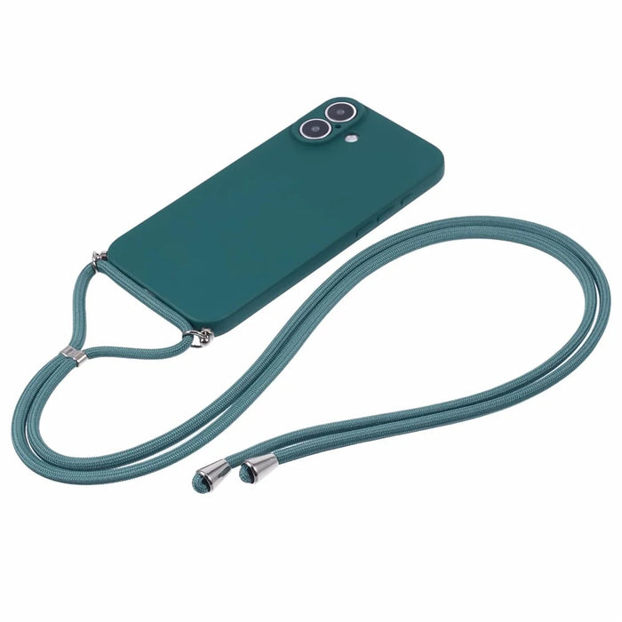 For iPhone 16 Plus Crossbody Case TPU Protective Phone Cover with Soft Fiber Lining - Army Green - 2
