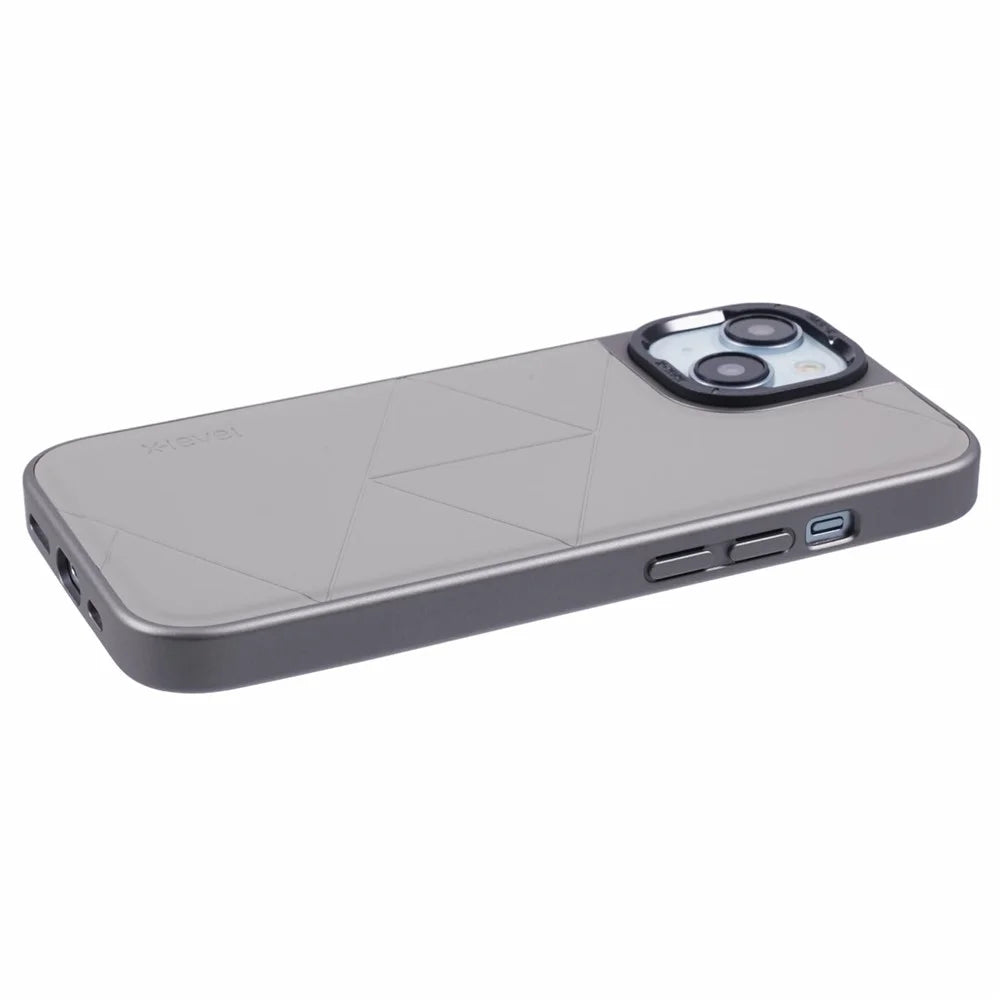 X-LEVEL For iPhone 14 / 13 Case Leather+PC+TPU Protective Phone Cover Geometric Pattern Lines - Titanium Grey - 5