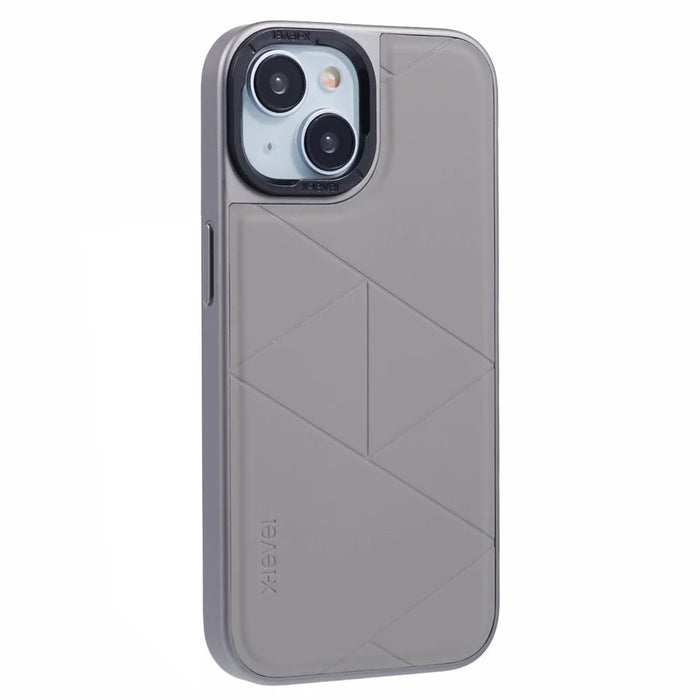 X-LEVEL For iPhone 15 Case Shockproof Geometric PU Leather Back Cover - Titanium Grey - 1