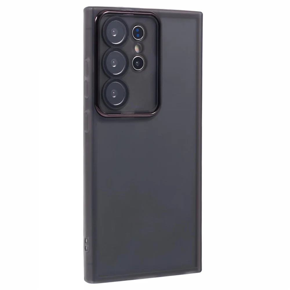 DKSM Series For Samsung Galaxy S23 Ultra Case Electroplated Camera Frame TPU Phone Cover - Transparent Black - 1