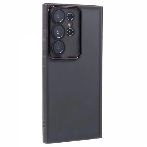 DKSM Series For Samsung Galaxy S23 Ultra Case Electroplated Camera Frame TPU Phone Cover - Transparent Black - 1
