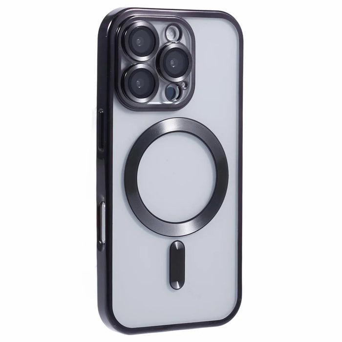 For iPhone 16 Pro Magnetic Case Soft TPU Electroplating Phone Cover with Lens Film - Black - 1