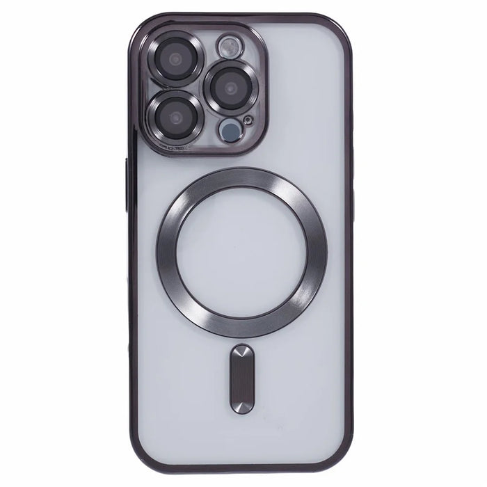 For iPhone 16 Pro Magnetic Case Soft TPU Electroplating Phone Cover with Lens Film - Black - 3