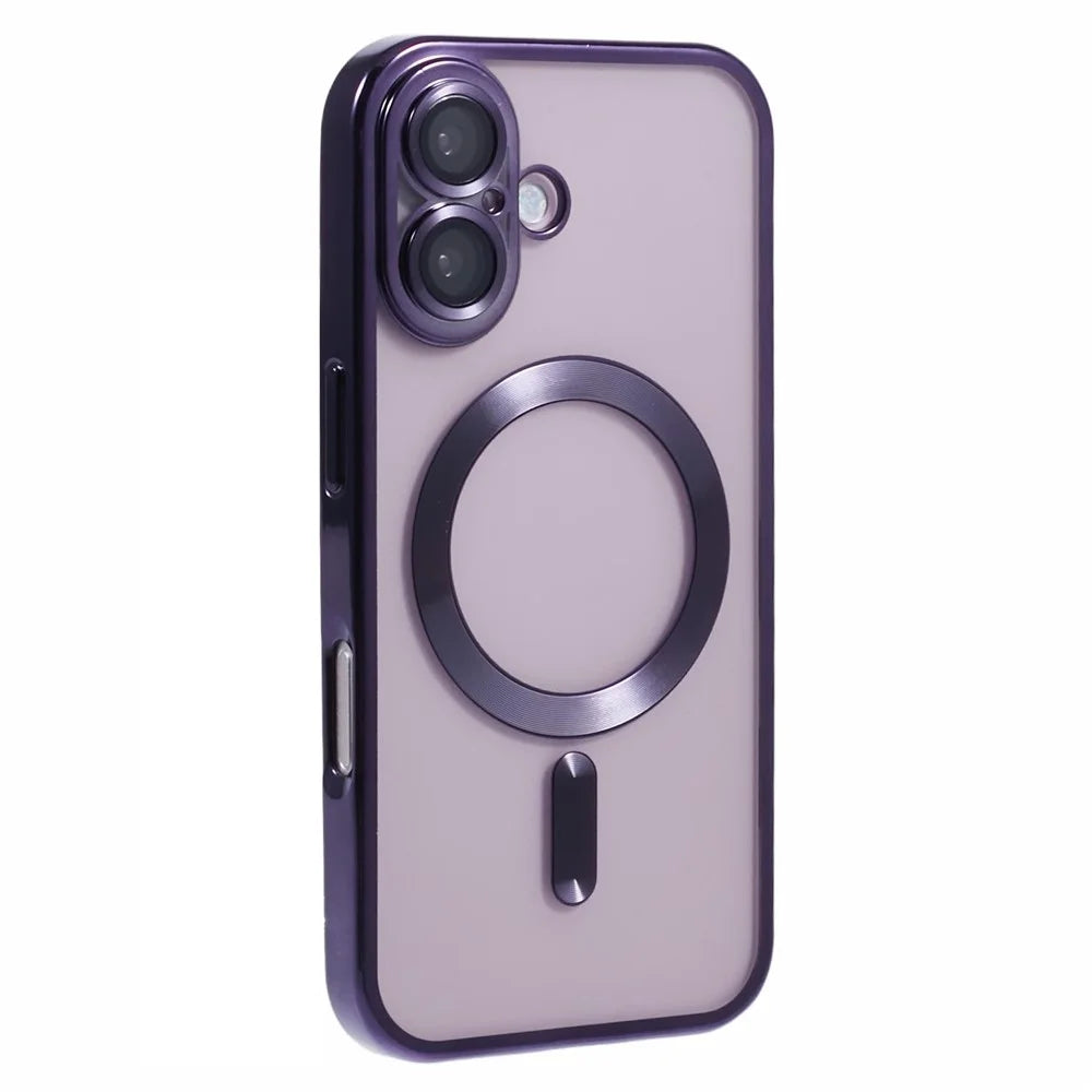For iPhone 16 Case Compatible with Magsafe Clear TPU Phone Cover with Lens Film - Dark Purple - 1