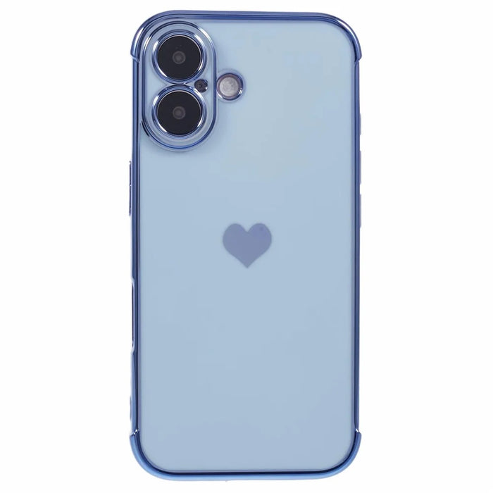 For iPhone 16 Plus Case TPU Phone Cover Cute Side Love Heart Electroplating Edge - Blue - 3