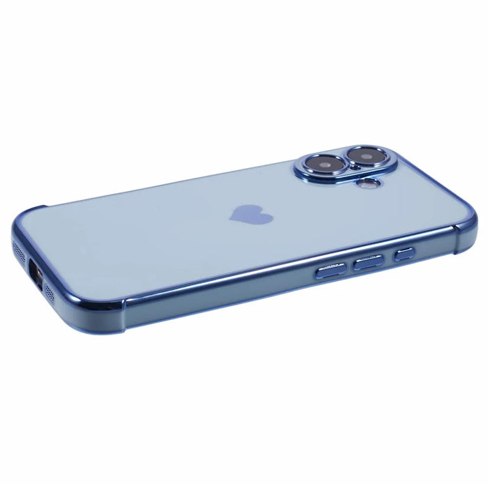 For iPhone 16 Plus Case TPU Phone Cover Cute Side Love Heart Electroplating Edge - Blue - 5