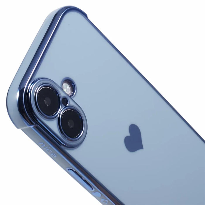 For iPhone 16 Plus Case TPU Phone Cover Cute Side Love Heart Electroplating Edge - Blue - 6