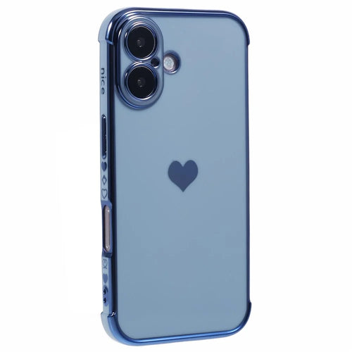 For iPhone 16 Case Side Love Heart Shockproof Soft TPU Back Cover - Blue - 1
