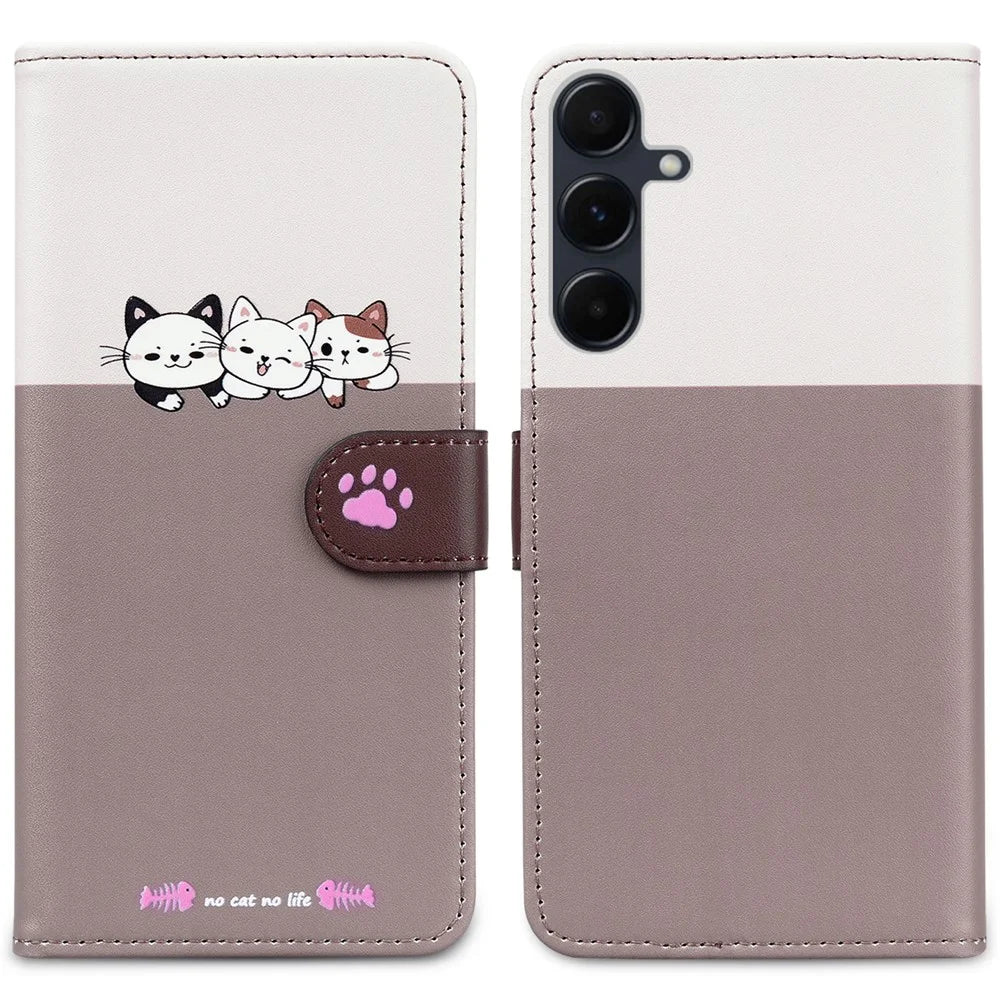 Cartoon Pet Series for Samsung Galaxy A35 5G Case Wallet Splicing Leather Cover - Bean Pink - 1