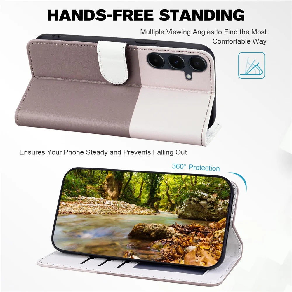 Cartoon Pet Series for Samsung Galaxy A35 5G Case Wallet Splicing Leather Cover - Bean Pink - 2