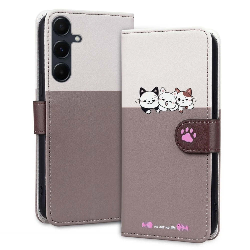 Cartoon Pet Series for Samsung Galaxy A35 5G Case Wallet Splicing Leather Cover - Bean Pink - 4