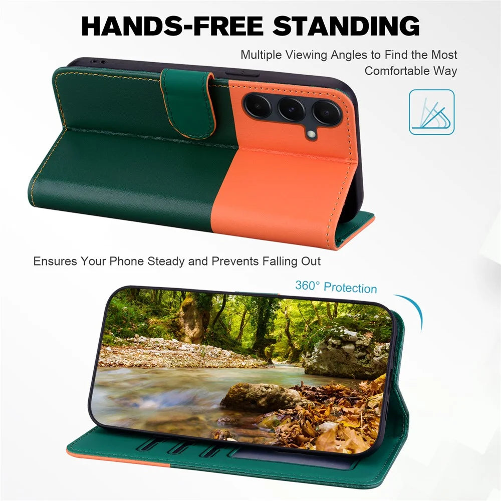 Cartoon Pet Series for Samsung Galaxy A55 5G Wallet Case Splicing Leather Phone Cover - Blackish Green - 2