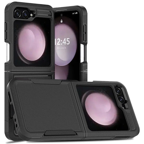 For Samsung Galaxy Z Flip7 FE 5G / Z Flip6 5G / Z Flip5 5G Phone Case 2-in-1 PC+TPU Shockproof Cover - Black - 1