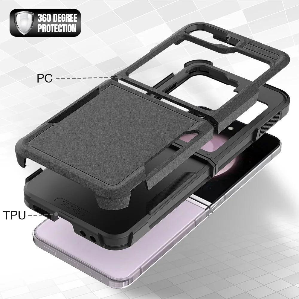 For Samsung Galaxy Z Flip7 FE 5G / Z Flip6 5G / Z Flip5 5G Phone Case 2-in-1 PC+TPU Shockproof Cover - Black - 3