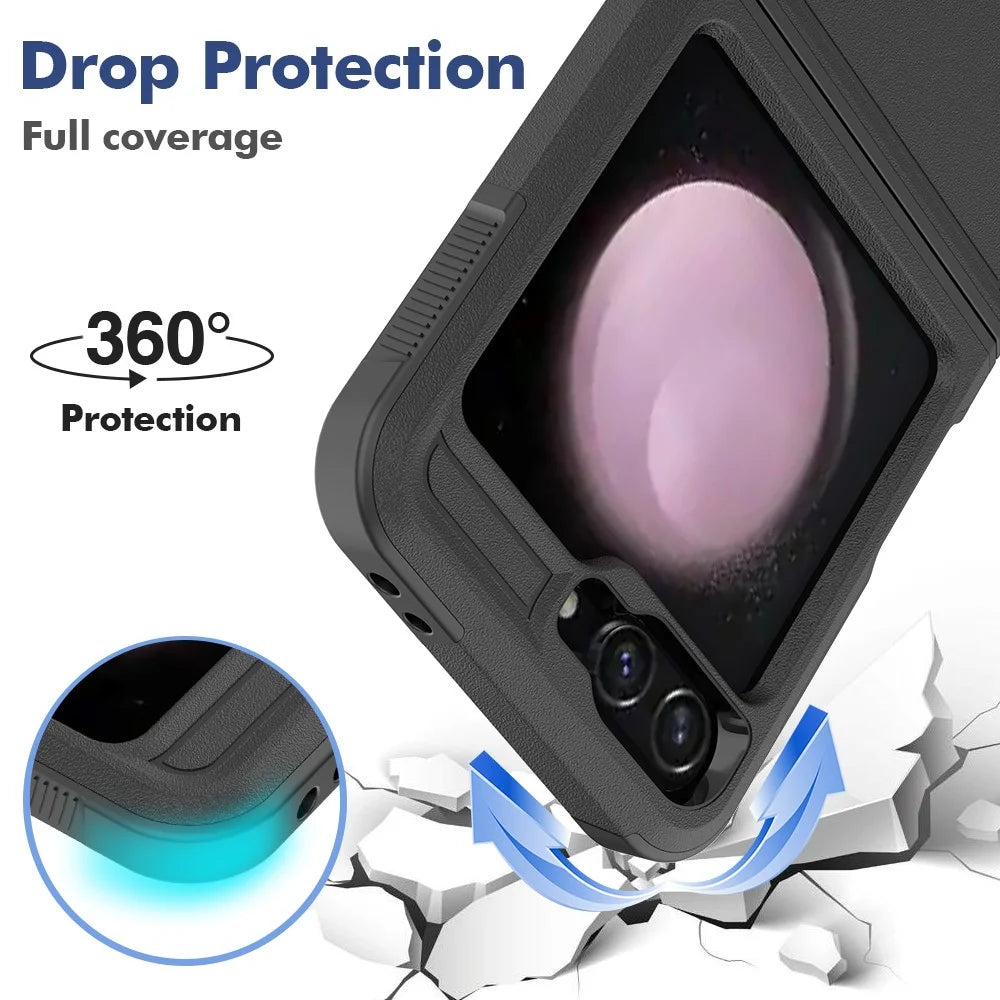 For Samsung Galaxy Z Flip7 FE 5G / Z Flip6 5G / Z Flip5 5G Phone Case 2-in-1 PC+TPU Shockproof Cover - Black - 5