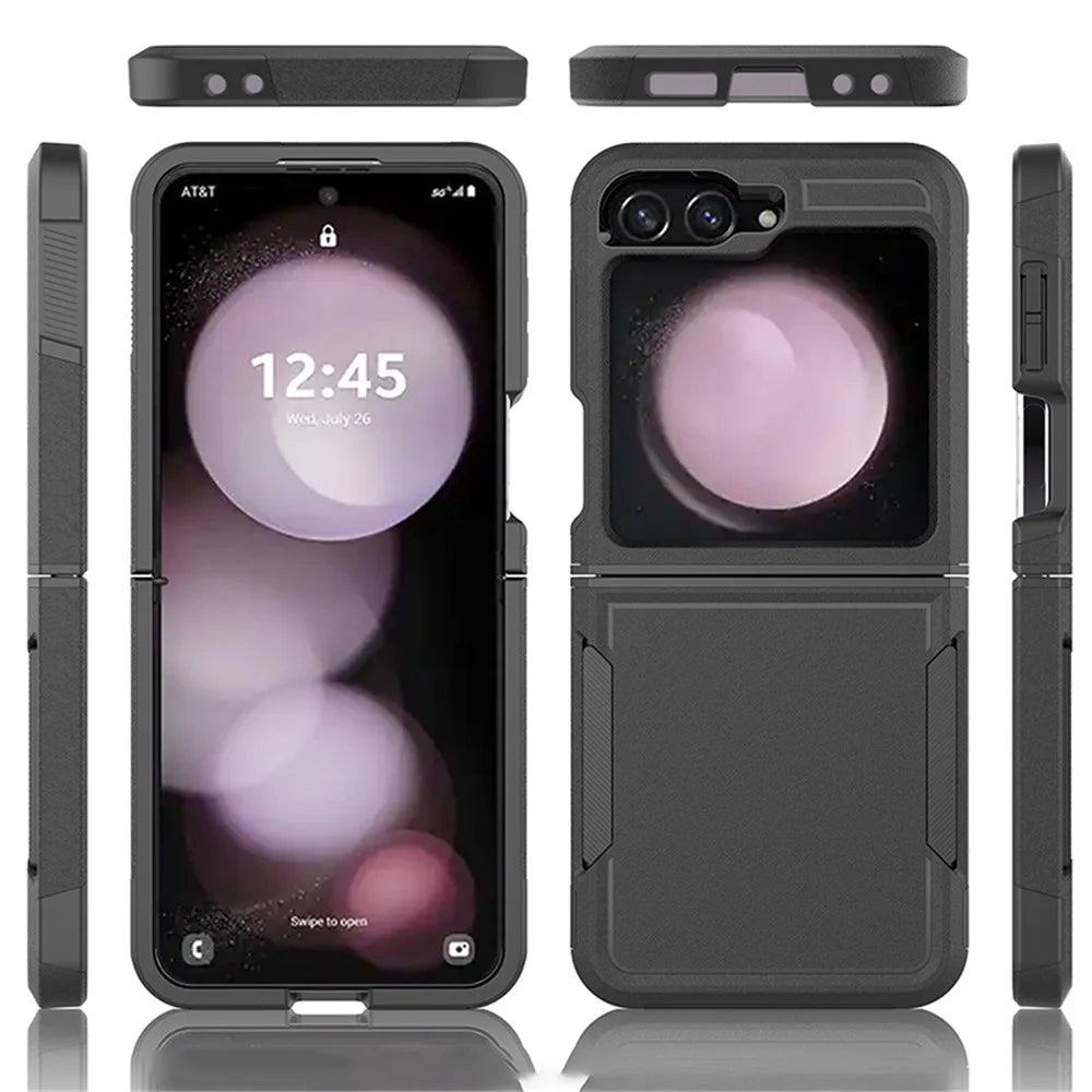 For Samsung Galaxy Z Flip7 FE 5G / Z Flip6 5G / Z Flip5 5G Phone Case 2-in-1 PC+TPU Shockproof Cover - Black - 6