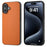 For iPhone 16 Plus Case Anti-Scratch Leather Coated TPU+PC Phone Cover - Orange - 1