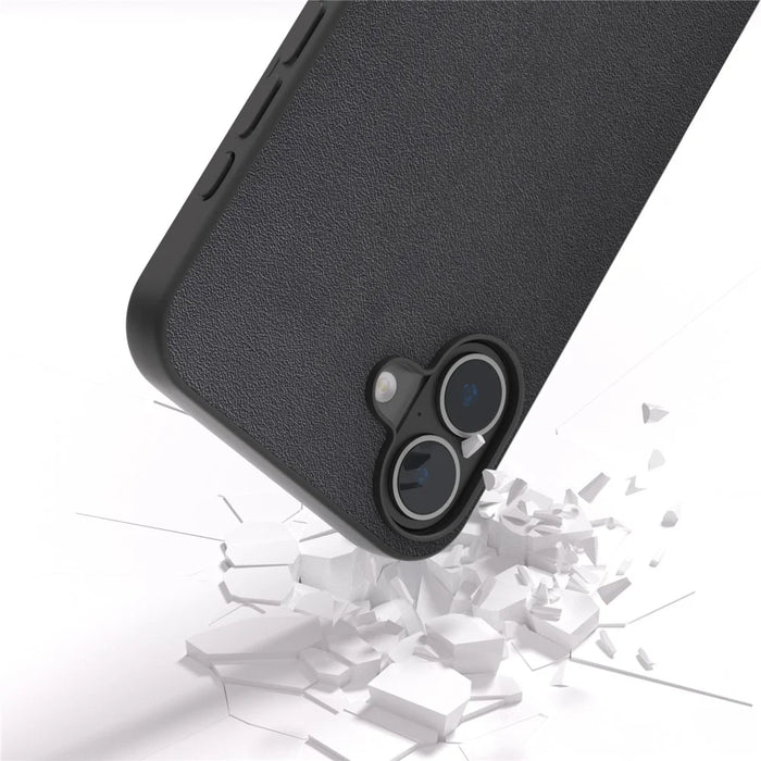 ABEEL For iPhone 16 Plus Case Genuine Cow Leather+PC+TPU Protective Phone Cover - Black - 3