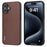 ABEEL For iPhone 16 Case Genuine Cow Leather Coated PC+TPU Hybrid Phone Cover - Coffee - 1