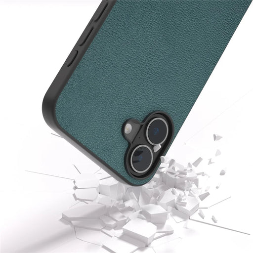 ABEEL For iPhone 16 Plus Case Genuine Cow Leather Coated PC+TPU Phone Cover - Midnight Green - 2