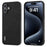 ABEEL For iPhone 16 Case Genuine Cow Leather+PC+TPU Anti-Scratch Phone Cover - Black - 1