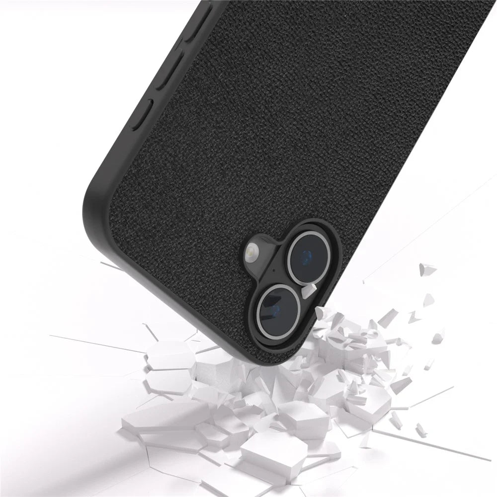 ABEEL For iPhone 16 Case Genuine Cow Leather+PC+TPU Anti-Scratch Phone Cover - Black - 2