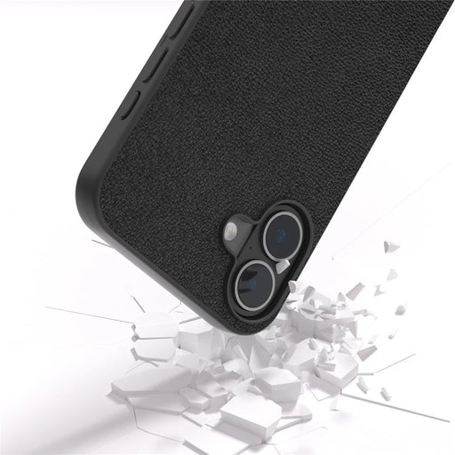 ABEEL For iPhone 16 Case Genuine Cow Leather+PC+TPU Anti-Scratch Phone Cover - Black - 2
