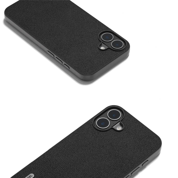 ABEEL For iPhone 16 Case Genuine Cow Leather+PC+TPU Anti-Scratch Phone Cover - Black - 4