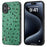 ABEEL For iPhone 16 Plus Case Ostrich Texture Genuine Cow Leather Back Phone Cover - Green - 1