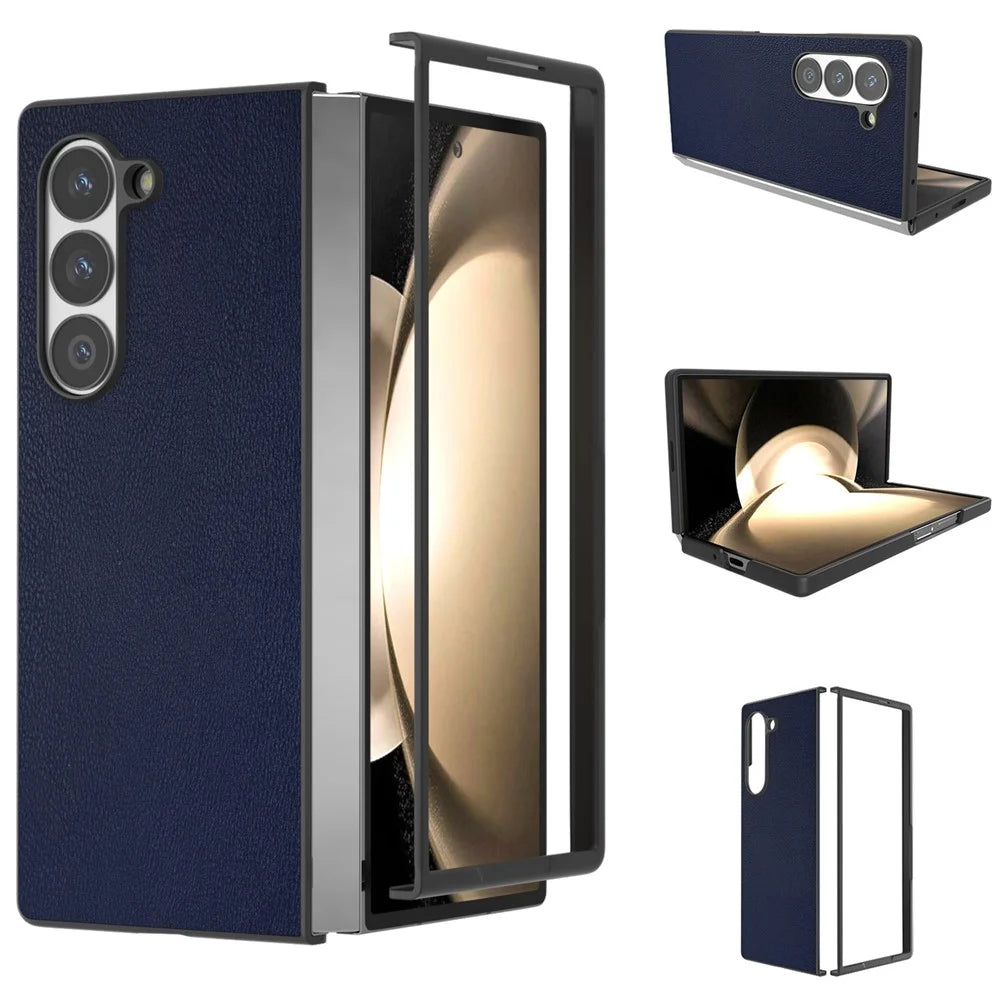 For Samsung Galaxy Z Fold6 5G Case PU Leather Coated PC Protective Phone Cover - Blue - 1