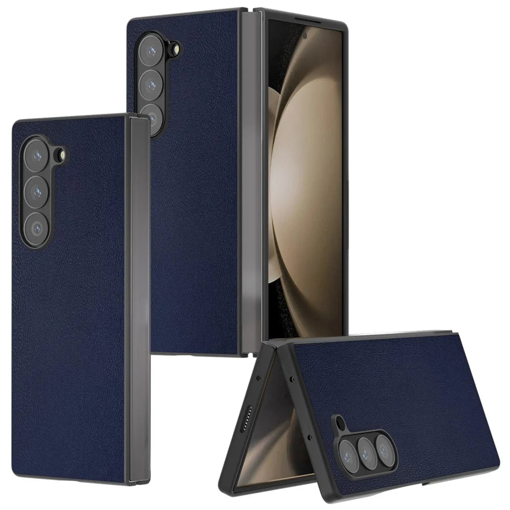 For Samsung Galaxy Z Fold6 5G Case PU Leather Coated PC Protective Phone Cover - Blue - 5