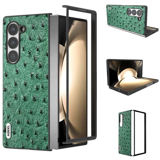 ABEEL For Samsung Galaxy Z Fold6 5G Case Genuine Cow Leather+PC Cover Ostrich Texture - Green - 1
