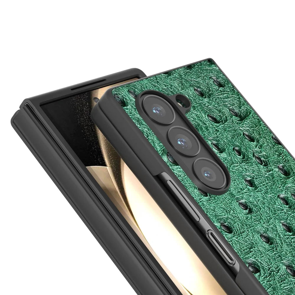 ABEEL For Samsung Galaxy Z Fold6 5G Case Genuine Cow Leather+PC Cover Ostrich Texture - Green - 2