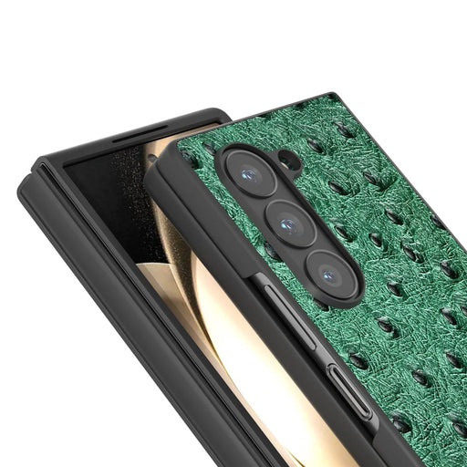 ABEEL For Samsung Galaxy Z Fold6 5G Case Genuine Cow Leather+PC Cover Ostrich Texture - Green - 2