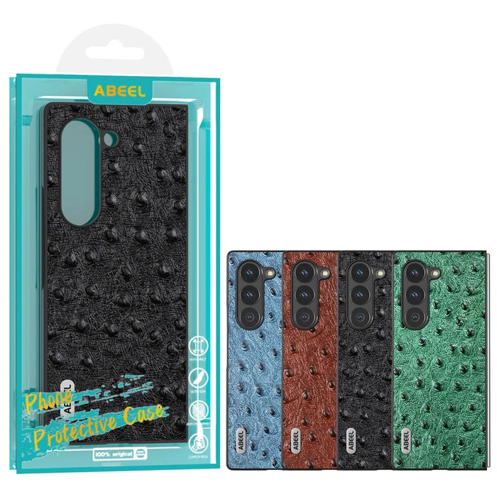 ABEEL For Samsung Galaxy Z Fold6 5G Case Genuine Cow Leather+PC Cover Ostrich Texture - Green - 6