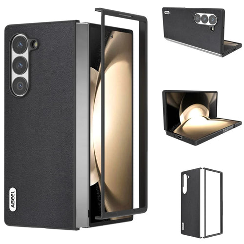 ABEEL For Samsung Galaxy Z Fold6 5G Case Genuine Cow Leather+PC Phone Cover - Black - 1