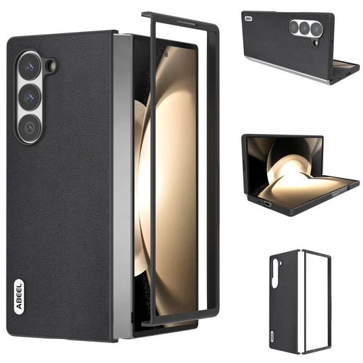 ABEEL For Samsung Galaxy Z Fold6 5G Case Genuine Cow Leather+PC Phone Cover - Black - 1